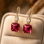 Golden Asscher & Noble Cut Ruby Sapphire Drop Earrings For Women