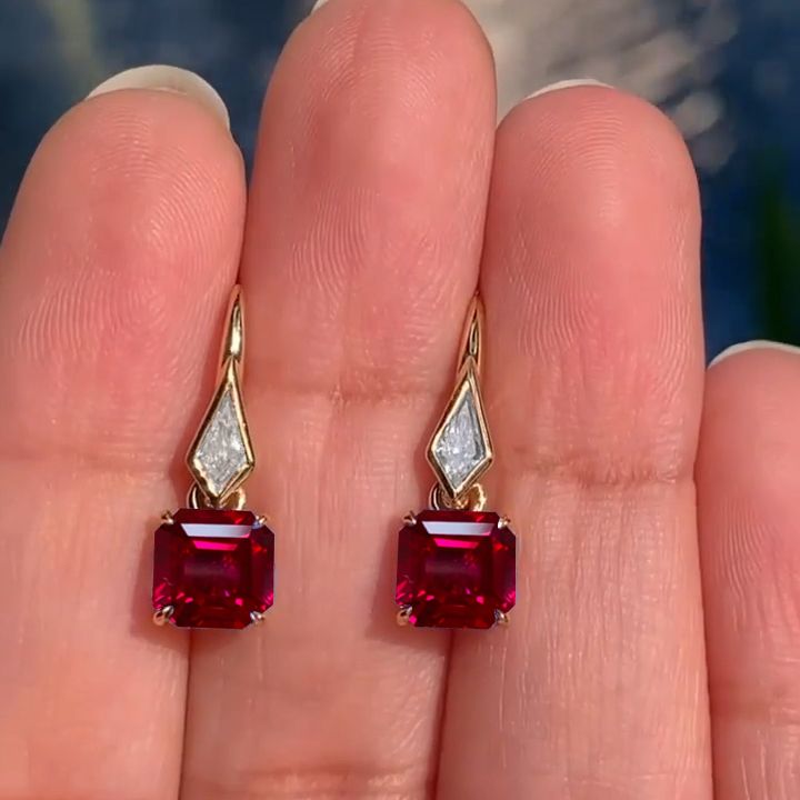 Golden Asscher & Noble Cut Ruby Sapphire Drop Earrings For Women Belovegrace