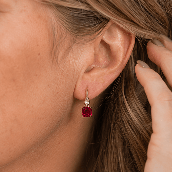 Golden Asscher & Noble Cut Ruby Sapphire Drop Earrings For Women