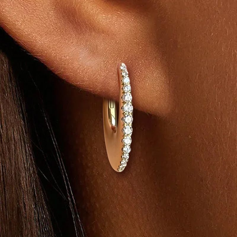 Golden Round Cut White Sapphire Hoop Earrings For Women Belovegrace