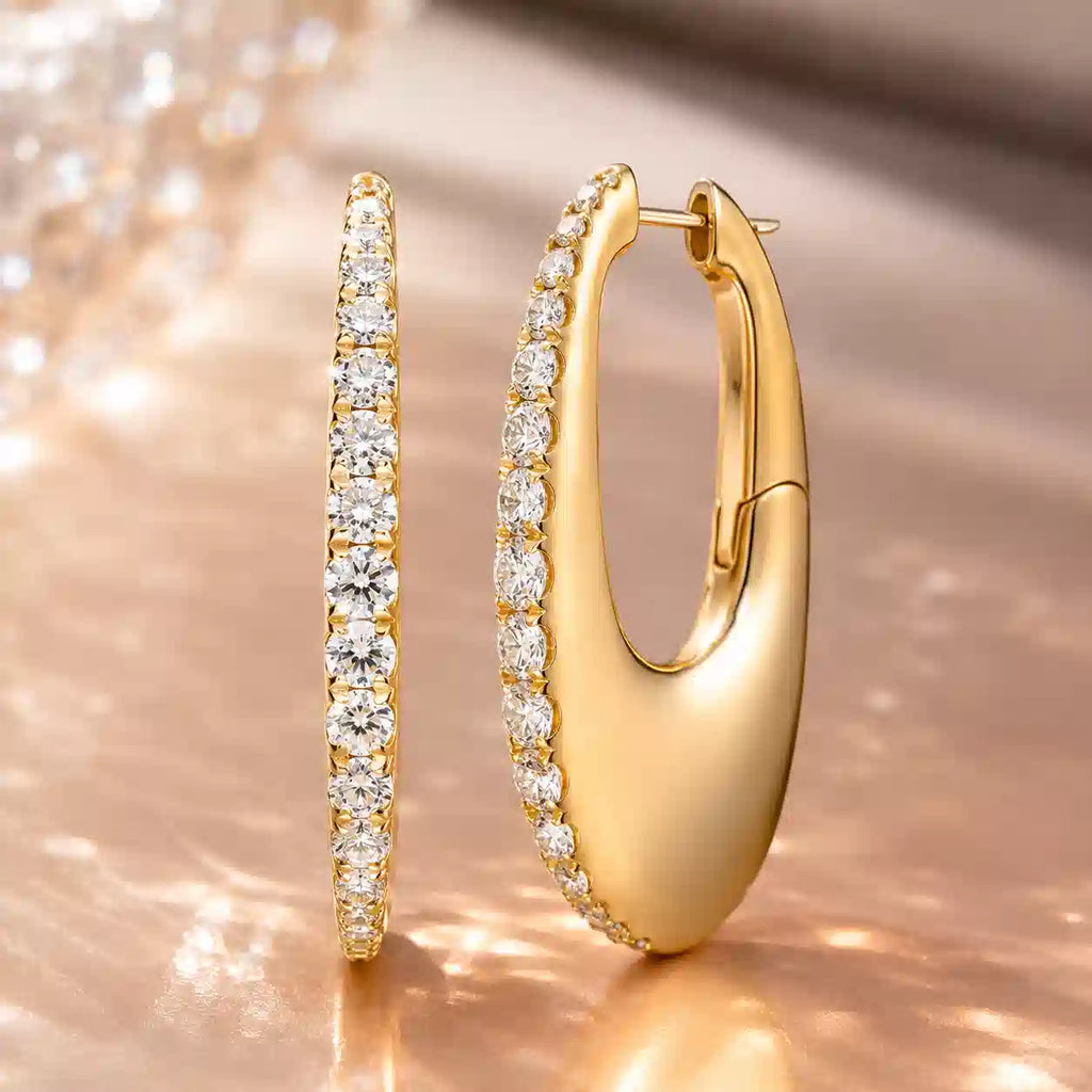 Golden Round Cut White Sapphire Hoop Earrings For Women