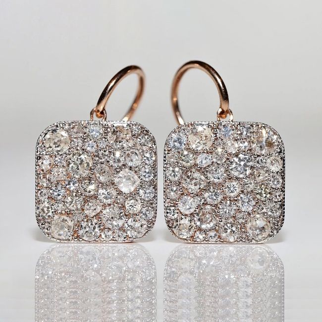 Antique Rose Gold Round Cut White Sapphire Drop Earrings For Women Belovegrace