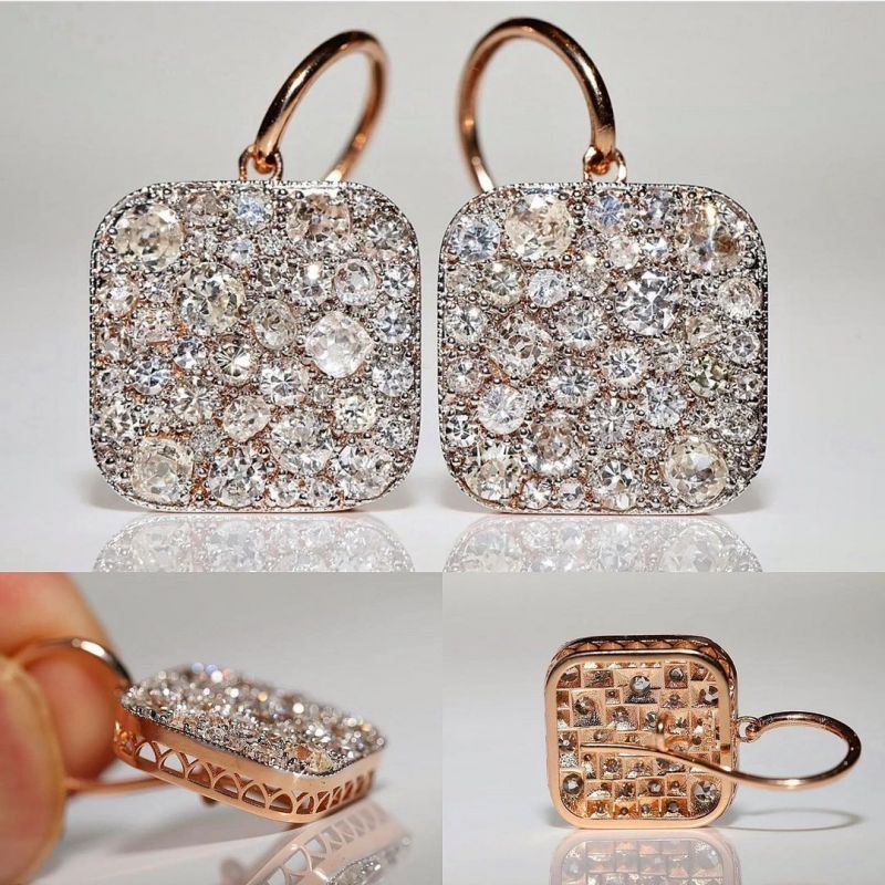 Antique Rose Gold Round Cut White Sapphire Drop Earrings For Women Belovegrace