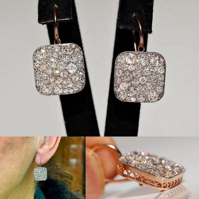 Antique Rose Gold Round Cut White Sapphire Drop Earrings For Women Belovegrace