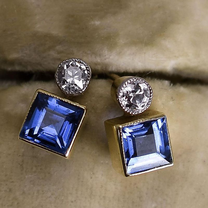 Classic Two Tone Blue & White Sapphire Asscher Cut Drop Earrings For Women Belovegrace