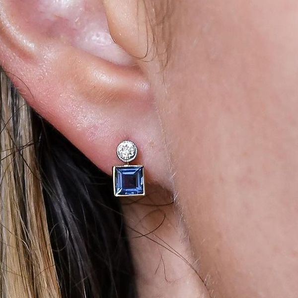 Classic Two Tone Blue & White Sapphire Asscher Cut Drop Earrings For Women Belovegrace
