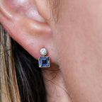 Classic Two Tone Blue & White Sapphire Asscher Cut Drop Earrings For Women Belovegrace