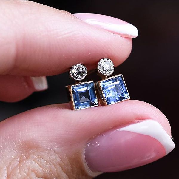 Classic Two Tone Blue & White Sapphire Asscher Cut Drop Earrings For Women Belovegrace