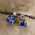 Classic Two Tone Blue & White Sapphire Asscher Cut Drop Earrings For Women Belovegrace