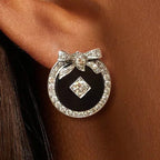 Art Deco Bow Design White Sapphire Round Cut Stud Earrings For Women Belovegrace