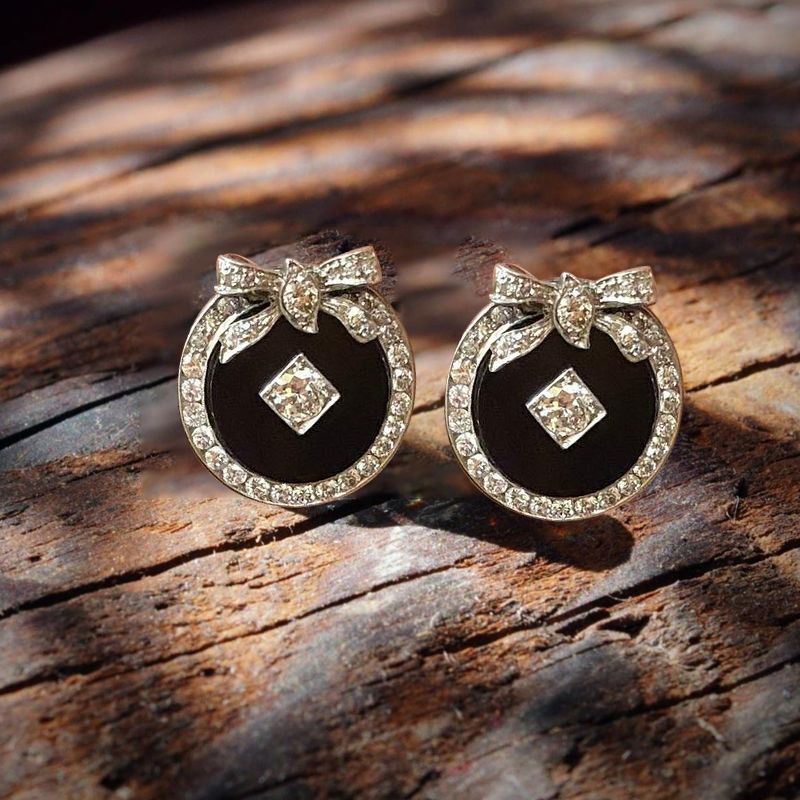 Art Deco Bow Design White Sapphire Round Cut Stud Earrings For Women Belovegrace