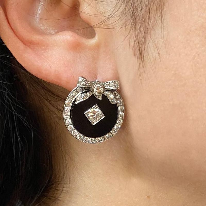 Art Deco Bow Design White Sapphire Round Cut Stud Earrings For Women Belovegrace