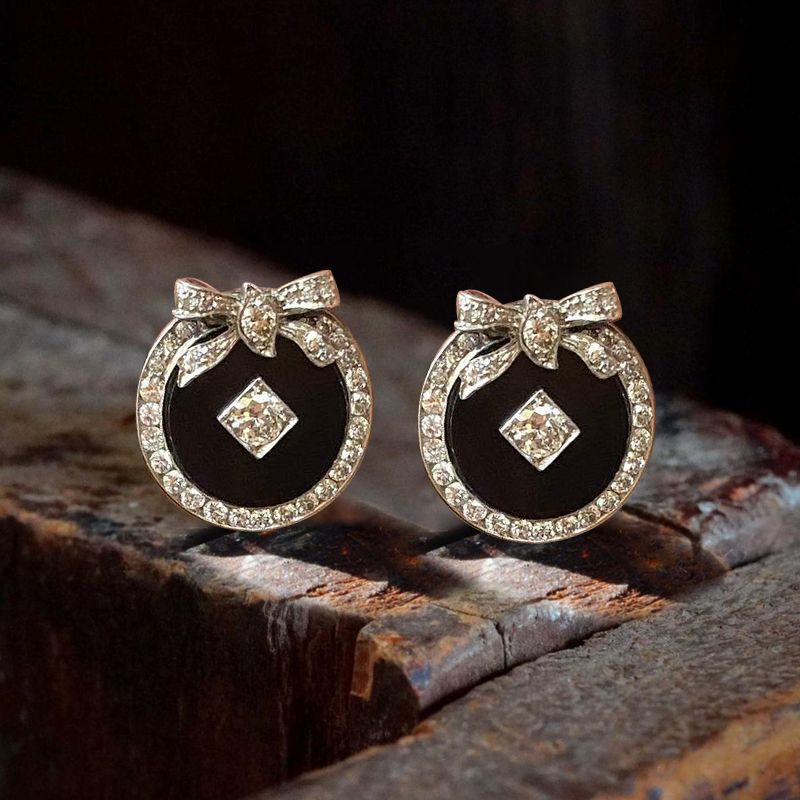 Art Deco Bow Design White Sapphire Round Cut Stud Earrings For Women Belovegrace