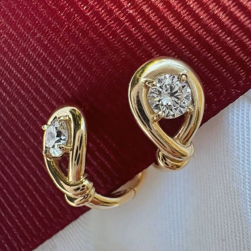 Golden Twist Round Cut White Sapphire Solitaire Hoop Earrings For Women Belovegrace