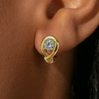 Golden Twist Round Cut White Sapphire Solitaire Hoop Earrings For Women Belovegrace