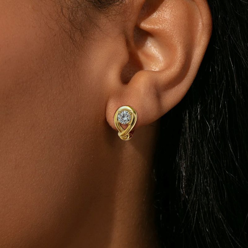 Golden Twist Round Cut White Sapphire Solitaire Hoop Earrings For Women Belovegrace