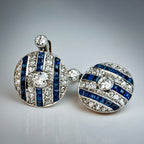 Art Deco Two Tone Round & Asscher Cut White & Blue Sapphire Drop Earrings For Women Belovegrace