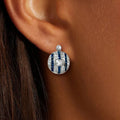Art Deco Two Tone Round & Asscher Cut White & Blue Sapphire Drop Earrings For Women Belovegrace