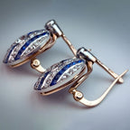 Art Deco Two Tone Round & Asscher Cut White & Blue Sapphire Drop Earrings For Women Belovegrace