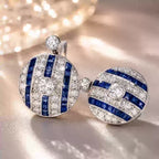 Art Deco Two Tone Round & Asscher Cut White & Blue Sapphire Drop Earrings For Women