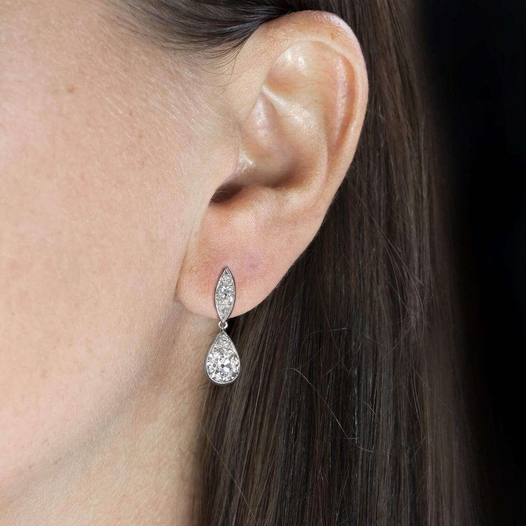 Luxury Pear Shape Cushion & Round Cut White Sapphire Drop Earrings For Women