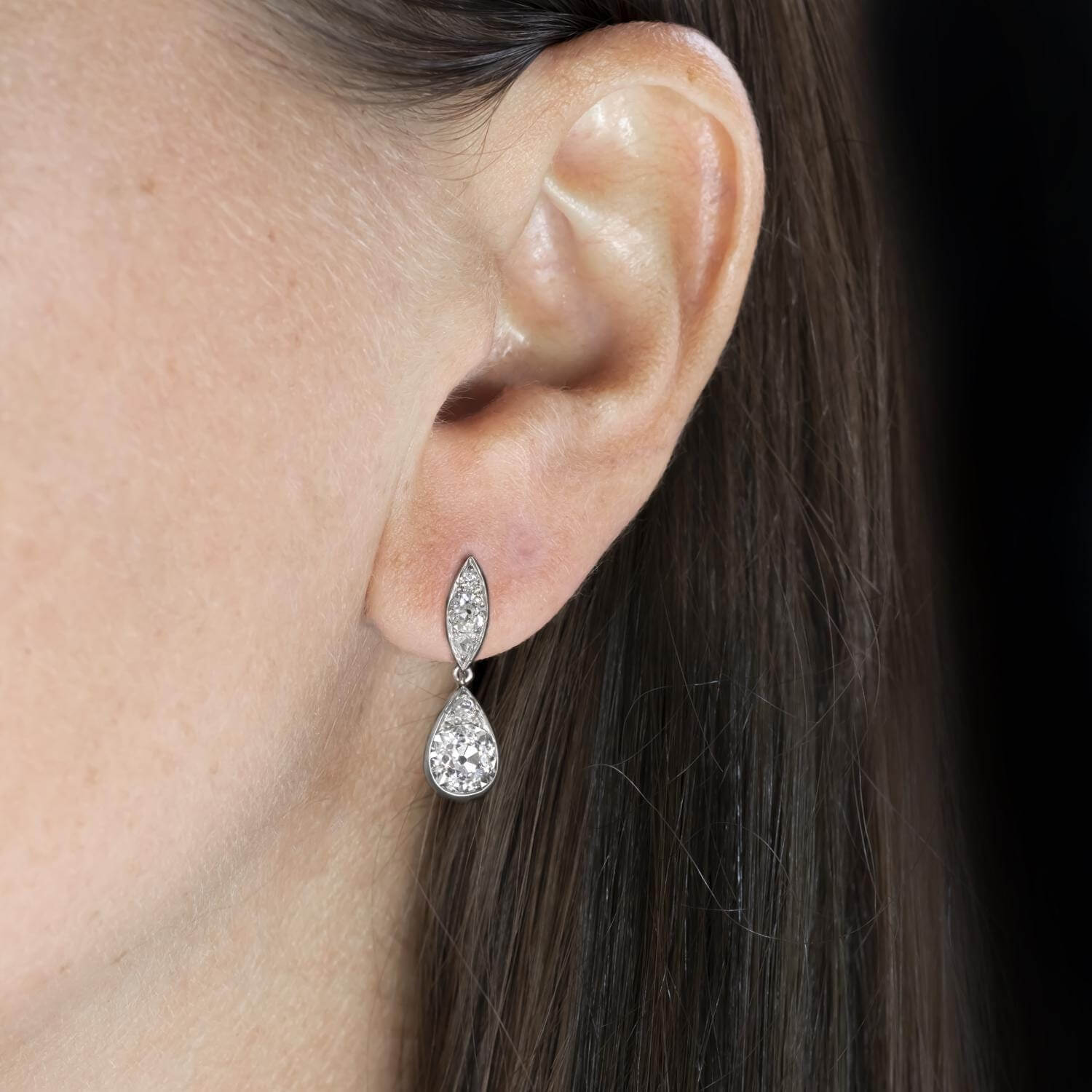 Pear Shape Cushion & Round Cut White Sapphire Drop Earrings For Women