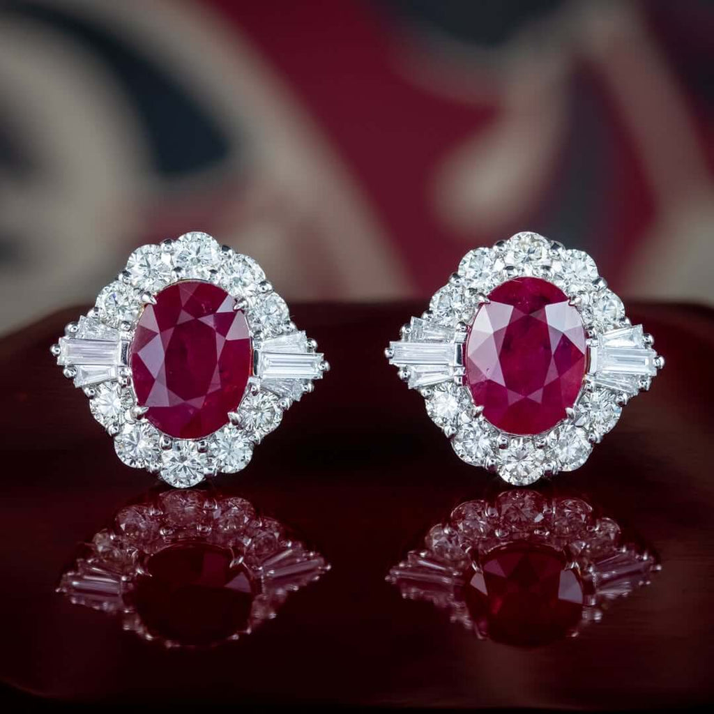 Luxury Jewelry Art Deco Halo Oval Cut Ruby Sapphire Stud Earrings For Women