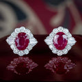 Luxury Jewelry Art Deco Halo Oval Cut Ruby Sapphire Stud Earrings For Women