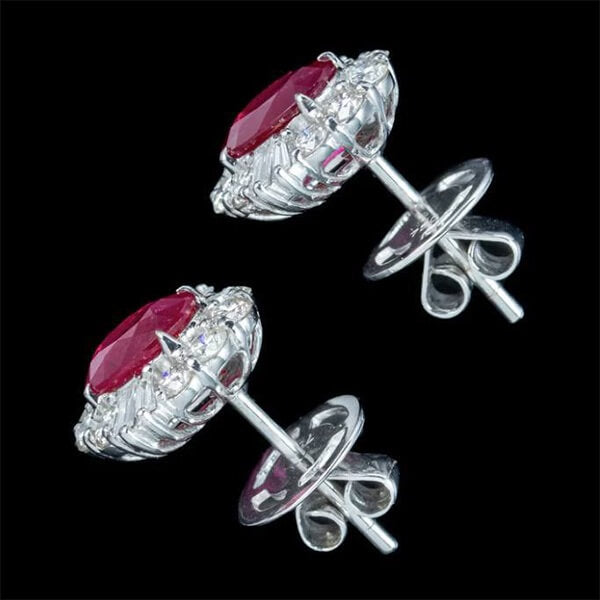 Luxury Jewelry Art Deco Halo Oval Cut Ruby Sapphire Stud Earrings For Women