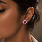 Luxury Jewelry Art Deco Halo Oval Cut Ruby Sapphire Stud Earrings For Women
