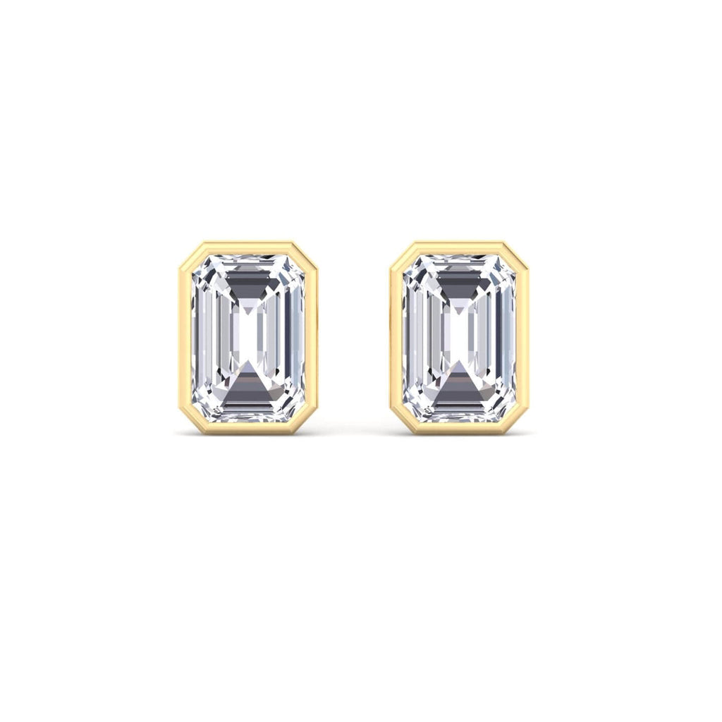 Luxury Jewelry Classic Solitaire Golden Bezel Emerald Cut White Sapphire Stud Earrings For Women