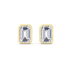 Luxury Jewelry Classic Solitaire Golden Bezel Emerald Cut White Sapphire Stud Earrings For Women