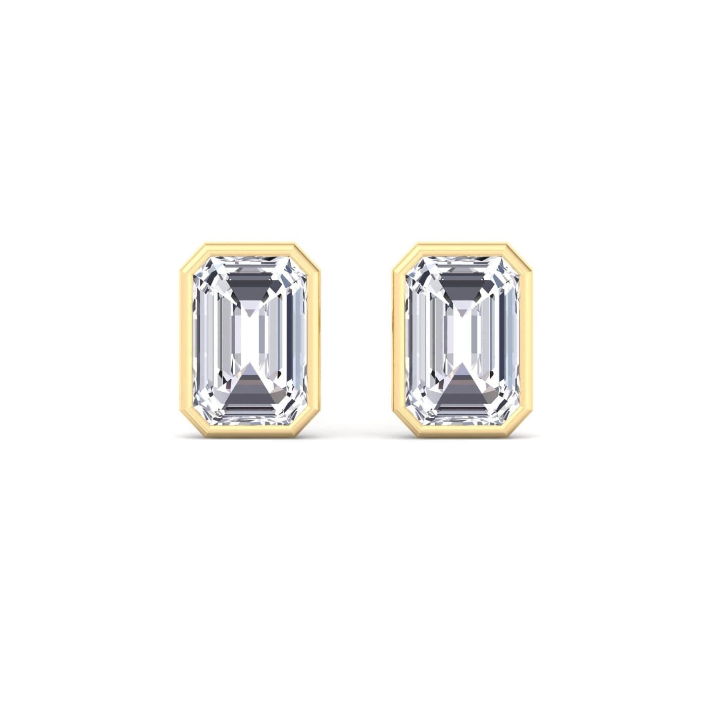 Luxury Jewelry Classic Solitaire Golden Bezel Emerald Cut White Sapphire Stud Earrings For Women