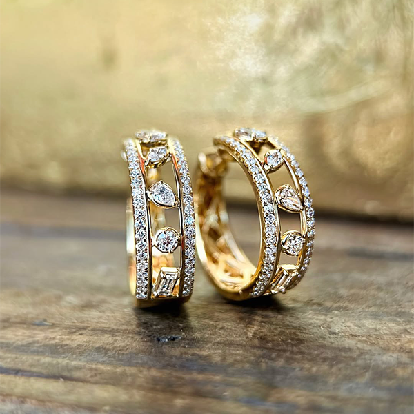 Luxury Jewelry Golden Mix Cut White Sapphire Hoop Earrings For Women