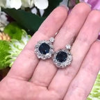 Luxury Jewelry Halo Cushion Cut Blue Sapphire Drop Earrings For Women