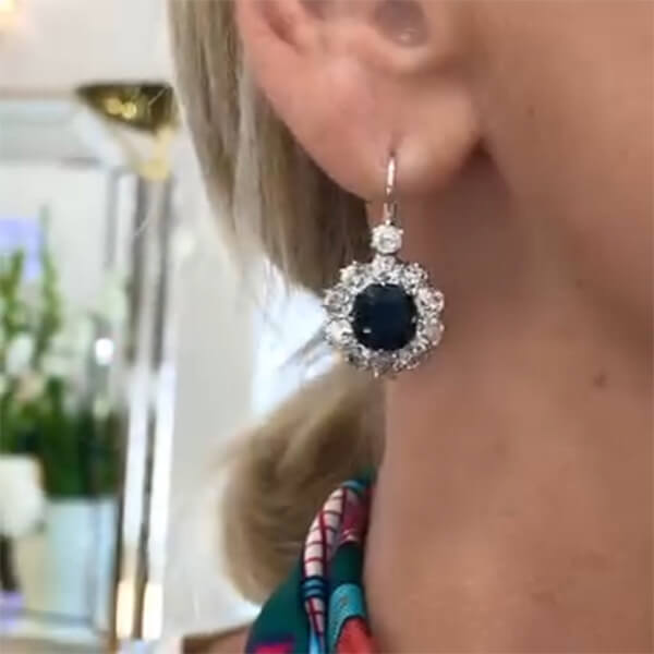 Luxury Jewelry Halo Cushion Cut Blue Sapphire Drop Earrings For Women