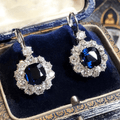 Luxury Jewelry Halo Cushion Cut Blue Sapphire Drop Earrings For Women