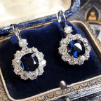 Luxury Jewelry Halo Cushion Cut Blue Sapphire Drop Earrings For Women