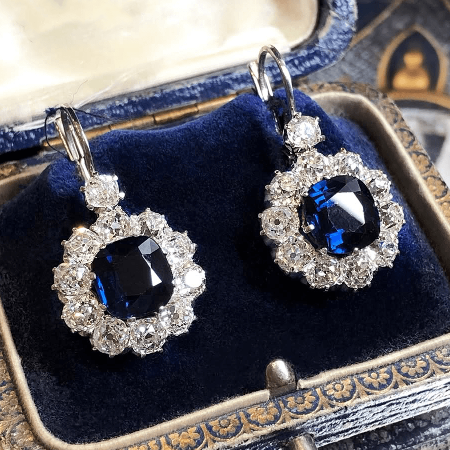 Luxury Jewelry Halo Cushion Cut Blue Sapphire Drop Earrings For Women