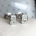 Luxury Jewelry Classic Solitaire Bezel Radiant Cut White Sapphire Stud Earrings For Women