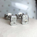 Luxury Jewelry Classic Solitaire Bezel Radiant Cut White Sapphire Stud Earrings For Women