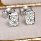 Luxury Jewelry Classic Solitaire Bezel Radiant Cut White Sapphire Stud Earrings For Women