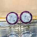 Luxury Jewelry Bezel Halo Round Cut White & Ruby Sapphire Stud Earrings For Women