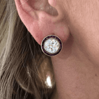 Luxury Jewelry Bezel Halo Round Cut White & Ruby Sapphire Stud Earrings For Women