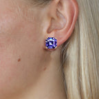 Luxury Jewelry Golden Double Prong Asscher Cut Tanzanite Sapphire Stud Earrings For Women