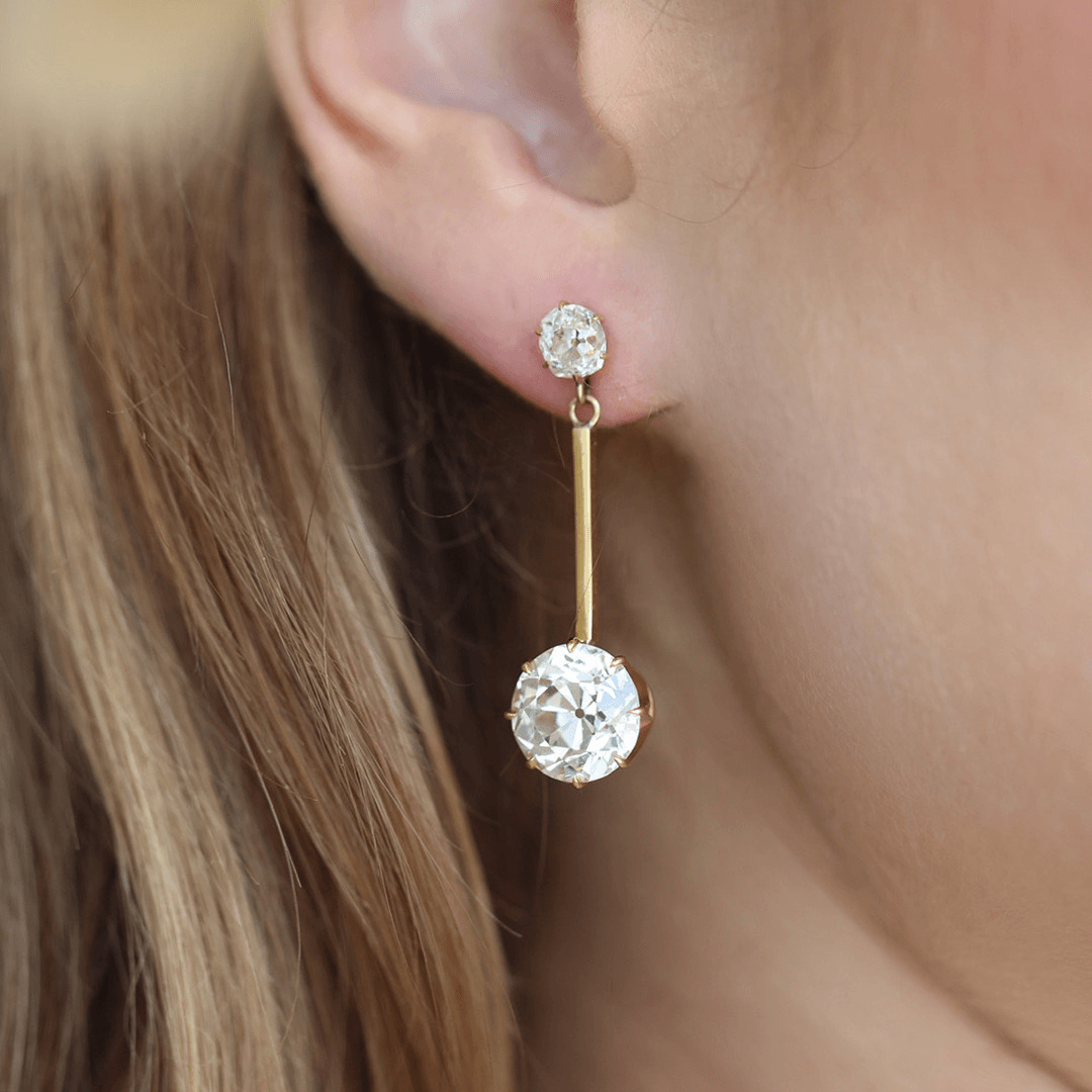 Luxury Jewelry Elegant Golden Round Cut White Sapphire Drop Earrings For Women