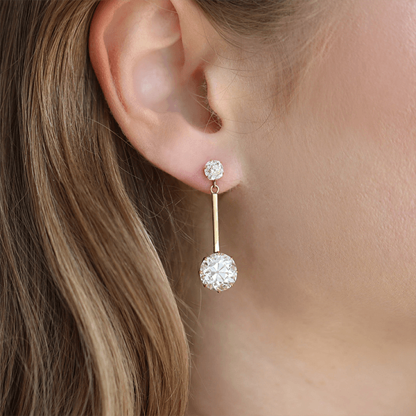 Luxury Jewelry Elegant Golden Round Cut White Sapphire Drop Earrings For Women