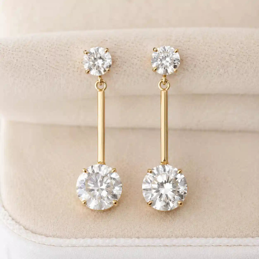 Luxury Jewelry Elegant Golden Round Cut White Sapphire Drop Earrings For Women