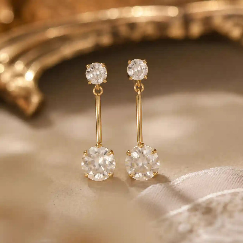 Luxury Jewelry Elegant Golden Round Cut White Sapphire Drop Earrings For Women
