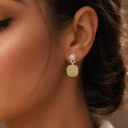 Luxury Jewelry Two Tone Halo Cushion Cut Canary Drop Earrings For Women